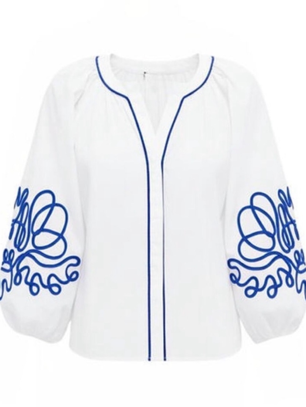 TUCKERNUCK HYACINTH HOUSE White & Royal Blue Soutache Stella Blouse Size XL NWT - Picture 4 of 8